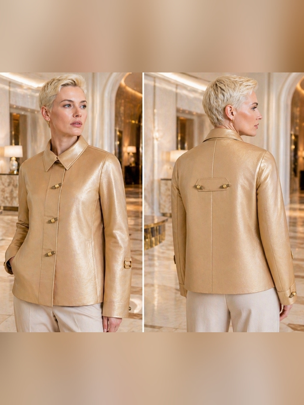 NWOT SPANNER🌟Metallic GoldJacket  Toggle&Buckle Detail COTTON+3% Spandex Sz M